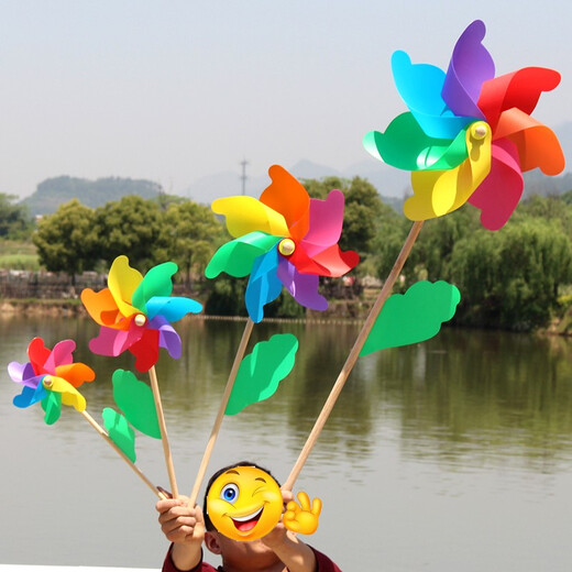 
Hi Walk Children's Windmill Toys Colorful Windmill Kindergarten Park Event Decoration Plastic Windmill 42CM Striped Wooden Pole Windmill