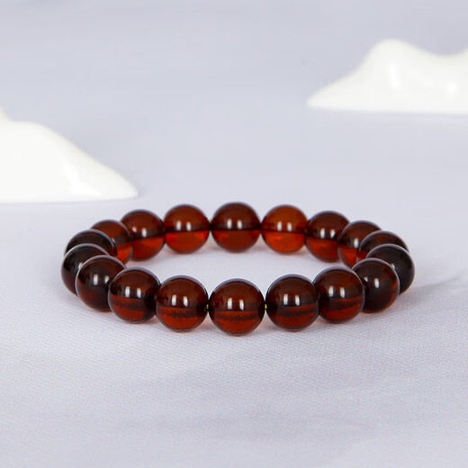 Famous Amber Family Blood Amber Bracelet Women's Natural Amber Single Circle Bead Maroon Bracelet Birthday Gift About 11+mm
