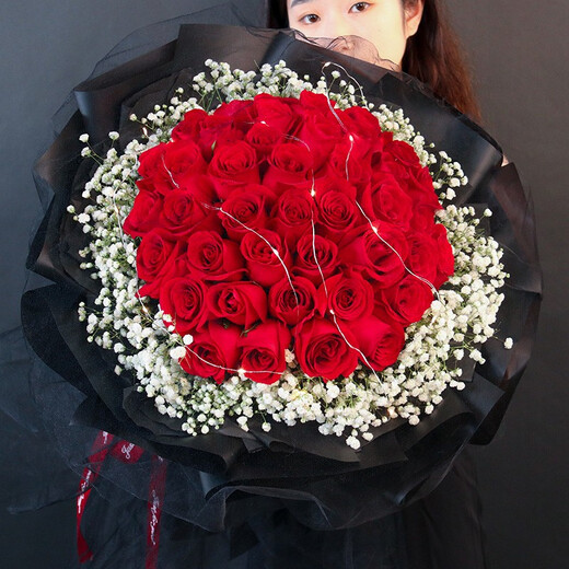 Youke Jade Flower Express Red Rose Bouquet Confessing Love to Girlfriend and Wife Birthday Gift Nationwide Delivery 33 Red Rose Bouquet Goddess Style