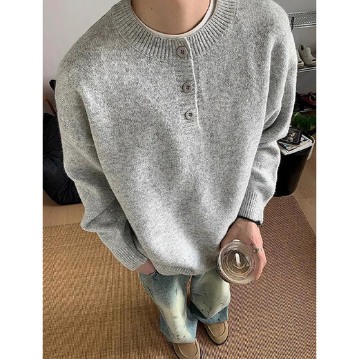7 high-quality gray American Henry collar sweaters for men, winter plus velvet, high-end, lazy style, bottoming sweaters, casual jackets CRB-M143 light gray XL
