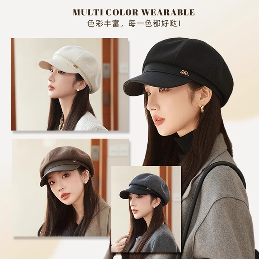 Scarecrow beret hat for women 2025 new fashion versatile Korean painter's hat simple octagonal hat showing face small and suitable for all seasons black one size