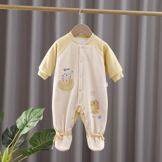 婴儿冬款连体衣夹棉冬装外套秋冬季连脚棉服新生衣服冬天棉衣薄棉 S350轻软薄棉黄色 73cm 6-10个月宝宝