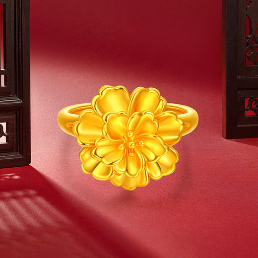 Mengjinyuan Gold Ring for Women 5D Hard Gold Pure Gold Peony Flower Ring for Women for Wife and Girlfriend No. 16 Circle Approximately 1.35g