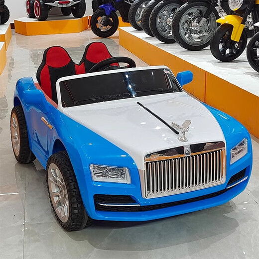 Baolaifu children's electric car, children can sit on big boys and girls, four-wheeled rechargeable battery car with remote control toy car, painted red, leather seat + Bluetooth music + remote control self-driving