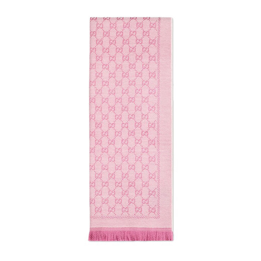 古驰（GUCCI）围巾 男女通用双G花纹图案双面用针织羊毛gucci围巾 玫粉色 411115 3G200 9272