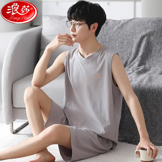 浪莎（LangSha）男士睡衣夏季莫代尔背心无袖薄款休闲家居服可外穿加大码夏天套装 NJR-T12027 3XL