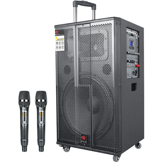 European and American sound mobile audio outdoor karaoke professional outdoor band large stage performance equipment square dance high-power Bluetooth singing trolley speaker 158M 15-inch super bass 500W 2* wireless U-segment metal microphone + spree