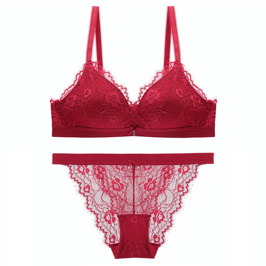Adore Autumn and Summer Sexy Underwear Women's Wireless Thin Small Breast Push Up Lace Autumn and Winter Red Zodiac Year of the Horse Bra Set Red Set 75B =34B