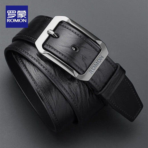 Romon Belt Men's Genuine Leather Belt Pure Cowhide Pin Buckle Trouser Belt Men's Casual Young Men's Fashion Black