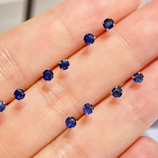 Fat Donglai's same style sapphire earrings 18k gold K gold ear piercing artifact gold is not used for sleeping 18K gold sky | natural sapphire earrings a pair