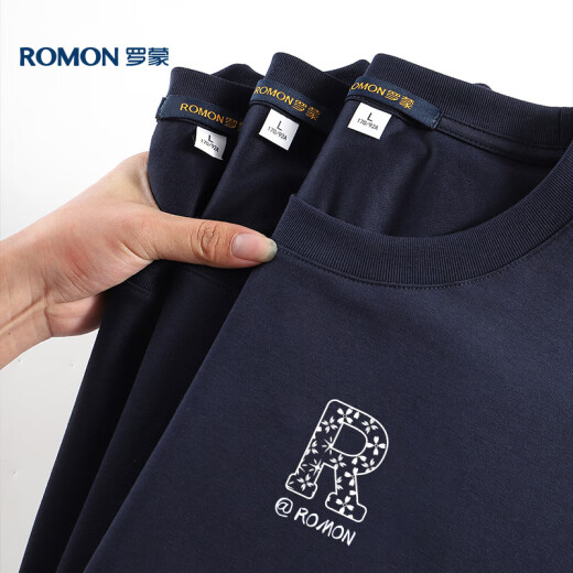 罗蒙（ROMON）冰丝感短袖T恤男士夏季休闲时尚弹力透气打底衫男698藏青M
