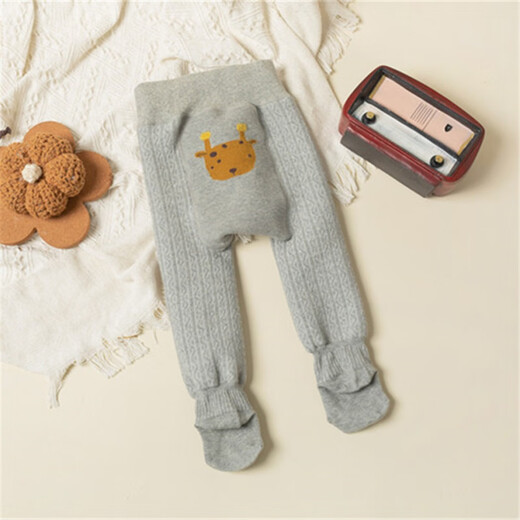 Feather duck baby plus velvet thickened big butt PP pantyhose winter baby children 1-2 years old 3 cartoon warm leggings gray 1 piece one size m/80-90cm
