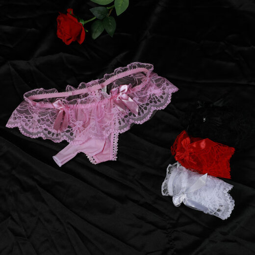 European and American men's sexy lingerie underwear, perverted sexy lace thong men's underwear, sexy transparent low-waisted seamless temptation in bed, perverted role-playing couple's intercourse stimulation, suspender style, white, oily cover, jj opening, 100-160Jin Jin equals 0.5 kg