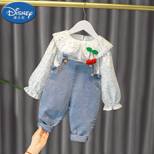 Disney (Disney) Baby Girl Autumn Outfit Set Pure Cotton Infant Princess Overalls Sweater Two-piece Set Spring and Autumn Internet Celebrity Fashion Pink Overalls Set (Spring and Autumn Style) 85cm