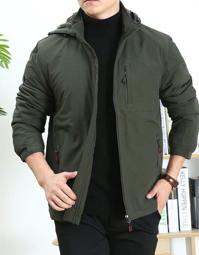 JP Herrenjacke plus Samt dicke warme Kapuze-Freizeitjacke 689 9868 Militärgrün M-170