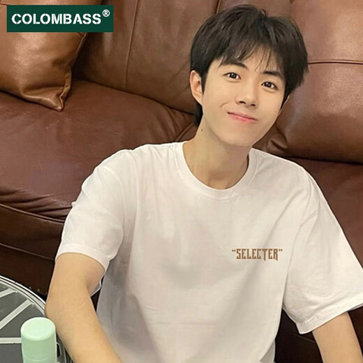 Colombass T-shirt à manches courtes en coton pur pour hommes en été japonais mode décontracté étudiant à demi-manche T-shirt blanc L / 175 (recommandé 125-145jin [Jin est égal à 0,5 kg]))