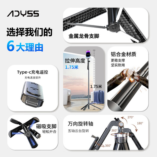 Neues 1,75m Ständer Handheld Selfie Stick Live Travel Photography Tragbare Fernbedienung [*Reiseaufnahmen*] 1,75 m Aluminiumlegierung Universal
