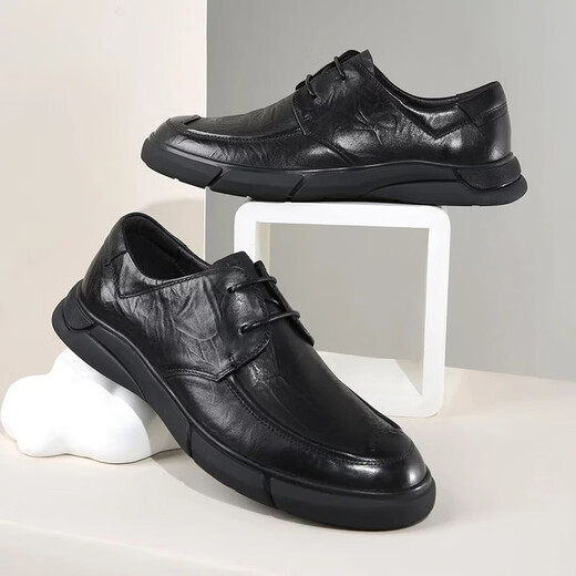 Jinlilai Herrenschuhe Neugeschäft Casual Schuhe Leder Schuhe Weiche Oberflächenboden Schicht Cowhide bequem und vielseitig Schnüre-up Herrenschuhe schwarz 40