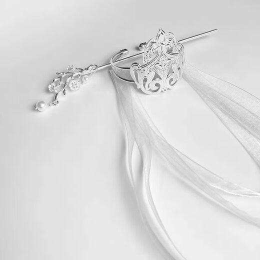 Meng Junchen, ancient style Hanfu hair crown, hair crown, crown headband, ancient style film and television style crown, unisex, white ribbon hair crown + hairpin