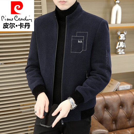 Pierre Cardin stand collar jacket men's 2025 winter new velvet thickened woolen casual middle-aged warm woolen jacket men's 815 khaki plus velvet L