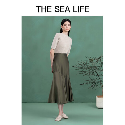THE SEA LIFE Skirt Women's Ou Hai Yisheng Elastic Waist Skirt Autumn and Winter Fishtail Skirt B12101 Olive Green M