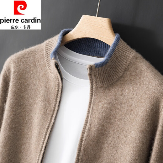 皮尔卡丹（pierre cardin）秋冬季开衫外套男立领拼色拉链毛衣宽松休闲针织衫 灰色 S