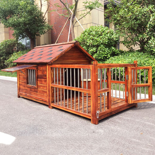 Dog House Outdoor Waterproof Solid Wood Dog House Medium and Large Dog Golden Retriever Dog House Rainproof Summer Outdoor Four Seasons Pet Villa 5XL with Yard Single Window with Screen Package Installation