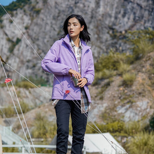 Zitronen plus Samt Windbreaker unter Bananenmantel Männern und Frauen koreanischer Stil winddicht und warmes Einschichtweichschalenjacke Work Style Literary Top 9930S-2 geräucherte Lila-Frauen [Camouflage] xl