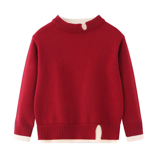Little Bear Elf (xiaoxiongjingling) red sweater parent-child clothing, autumn and winter high-end festive Spring Festival clothing for a family of three and four, mother and daughter, burgundy single sweater, adult size 2XL (recommended height 175-185cm)
