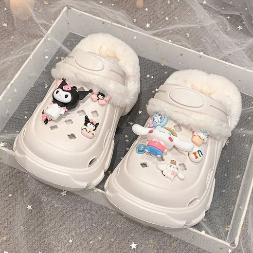 Wei Jie Children's Hole Shoes for Girls 6-12 años, anti-Slip Plus Velvet, desgaste exterior en invierno 2024 nueva bolsa de arrastre de algodón de lujo cálido, talla blanca 32-33 (longitud interna de 19 cm)