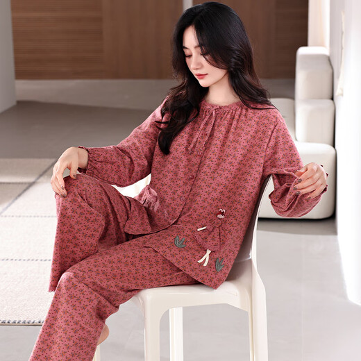 美即莱（MEIJILAI）睡衣女春秋季纯棉长袖薄款女士家居服全棉秋天新款宽松可外穿套装 1518 L（身高160-165体重110-120）