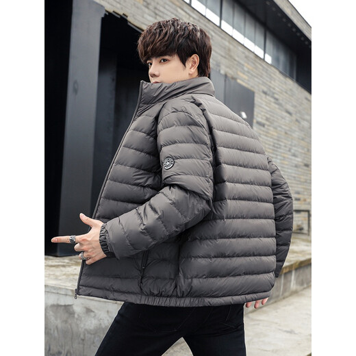 YAYA Winter Lightweight Down Jacket Men's Stand Collar Slim Lightweight Short Warm Sports Jacket KLZ Ice Wine Red M/170