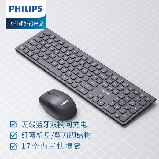 飞利浦（PHILIPS） SPT6627飞利浦无线微声键盘鼠标套装可充电双模台式笔记本办公用打字 SPT6317黑色