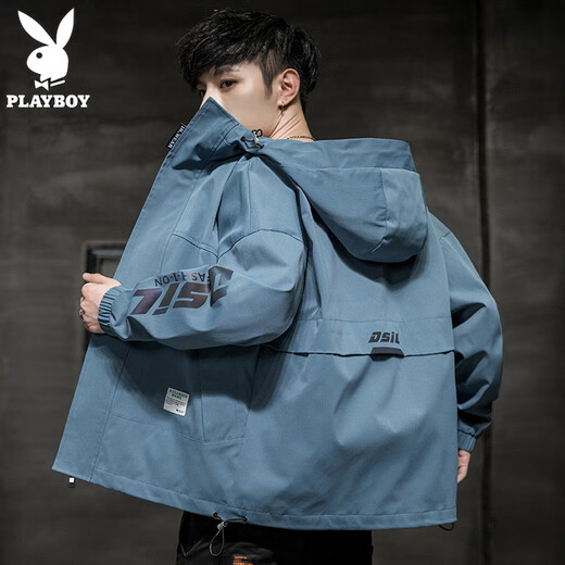 Playboy (PLAYBOY) jacket men's charge jacket men's spring and summer men's casual hooded workwear trendy top black - XL