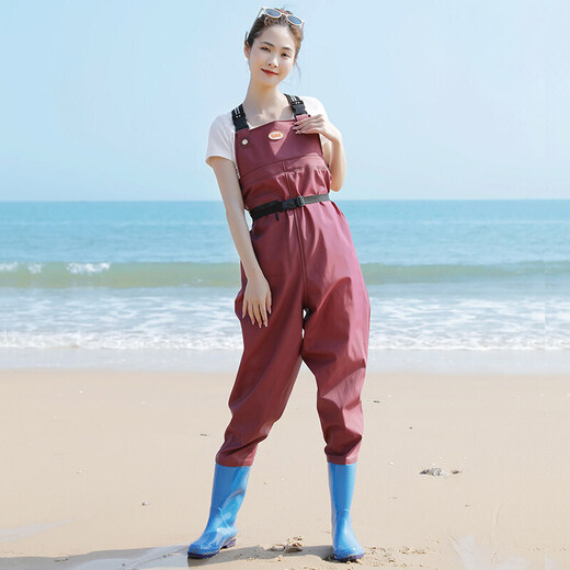 GUBPMTSHIM women's waders, half-length one-piece beach rain boots and rain pants for men and women, wading clothes for boys and girls, purple suspenders, women's standard model 36 36 recommended within 150cm, 110Jin Jin is equal to within 0.5kg