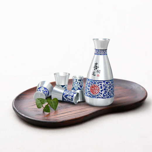 Itariz pure tin wine jug set wine divider household retro enamel craft practical tin wine jug yellow wine white wine set happy encounter (one pot 2 cups)