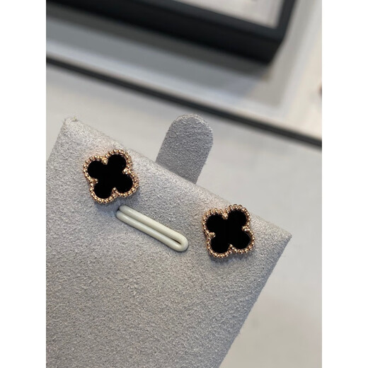 Quality 18k gold earrings rose gold four-leaf clover earrings for women natural carnelian 1.5cm medium rose gold black onyx earrings