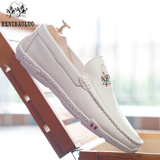 Heni Paul Brand Herren Lederschuhe 2025 Marke Echtes Leder -Kuhläppchen ein Fuß Doudou Herrenschuhe weiche Einzelgeschäft Casual Schuhe Männer Weiß 9916 40 (250 mm) Sportschuhe Größe