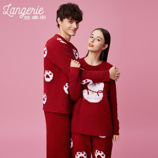 Lanzhuoli Couple's Outfit New Year's Ben Ming Nian Red Home Clothes Year of the Dragon Suit Up and Down Suit Pajamas for Men and Women New Style Women Indian Blue Men's L (175) Men's