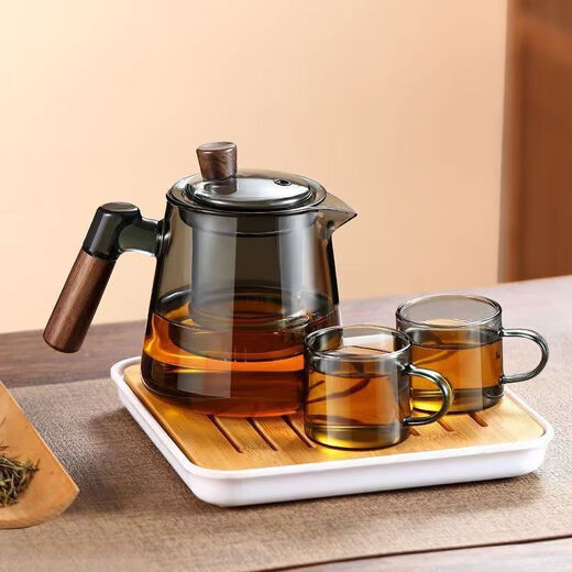 Muyun side handle teapot thickened glass teacup tea set gift teapot high temperature resistant household large capacity 600ml single pot ash style