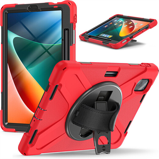DFEOFM handheld model suitable for flat panel 5/5 Pro protective case 11-inch anti-fall case with hidden bracket silicone shell Red protective case Xiaomi flat panel 5 Pro