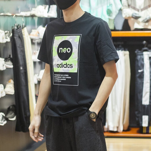 阿迪达斯（adidas）男装 夏季新款三条纹运动服跑步训练健身快干透气休闲短袖T恤 HC9712黑色 M