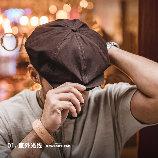 Madden Workwear Retro Razor Party Oil Wax Newsboy Hat Couple Beret Painter Hat Octagon Peaky Blinders Blade Hat Men Brown M (Head Circumference 57-59cm)
