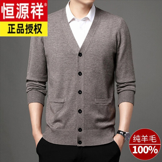 Hengyuanxiang wool cardigan men's autumn and winter middle-aged and elderly sweaters large size thickened daddy long-sleeved sweater jacket HJ1669 camel 175/XL