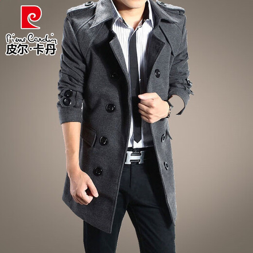 
Pierre cardin woolen coat men's mid-length spring and autumn 2025 new windbreaker thickened men's woolen coat trend black L