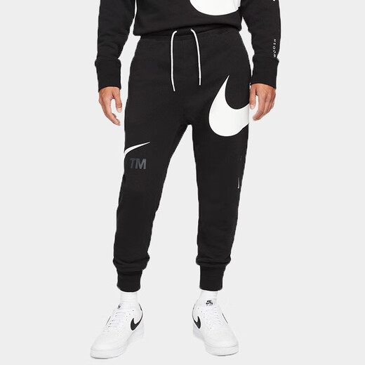 Nike (NIKE) broken hook large logo lace-up college style breathable lace-up mid-waist leg knitted sweatpants men's black black S