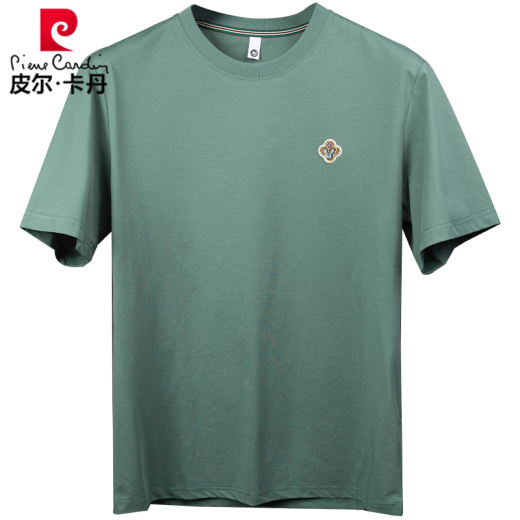 
Pier Cardin high-end European station breathable and skin-friendly summer thin green mercerized cotton T-shirt for men slim fit rabbit round neck short green CM6636 XL