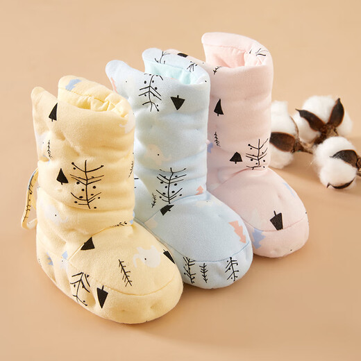 Mianguduo baby pure cotton handmade spring and autumn cotton shoes for newborns at home in winter, thickened and warm, soft soles, non-falling foot protectors, pink little tree, 6-12 months (inole length 13.5cm)