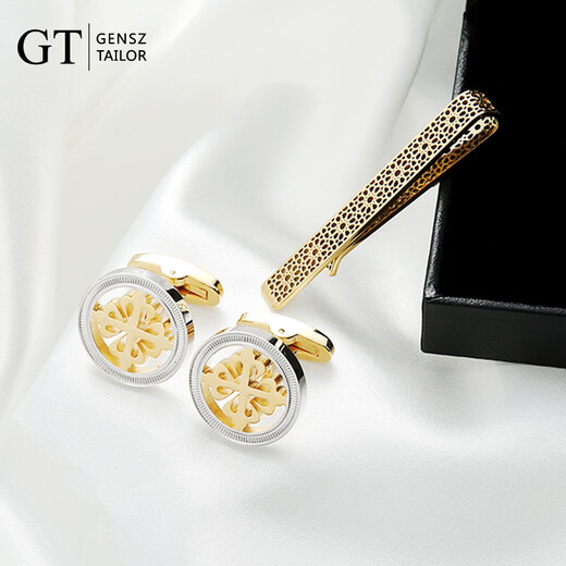 2021 New Paris Eiffel Tower Art French Hollow Tie Clip Cufflinks Set 18K Gold Plated Men's Gift Box Gold