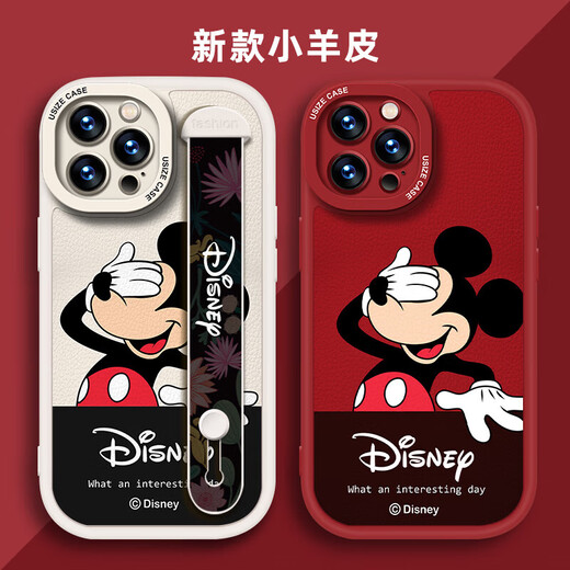 [Disney Authorization] Apple series mobile phone case iPhone 14 Promax mobile phone case 15plus cartoon 12 lambskin new wristband 13 Little fat girl red wristband X1483 Disney iPhone 14 ProMax